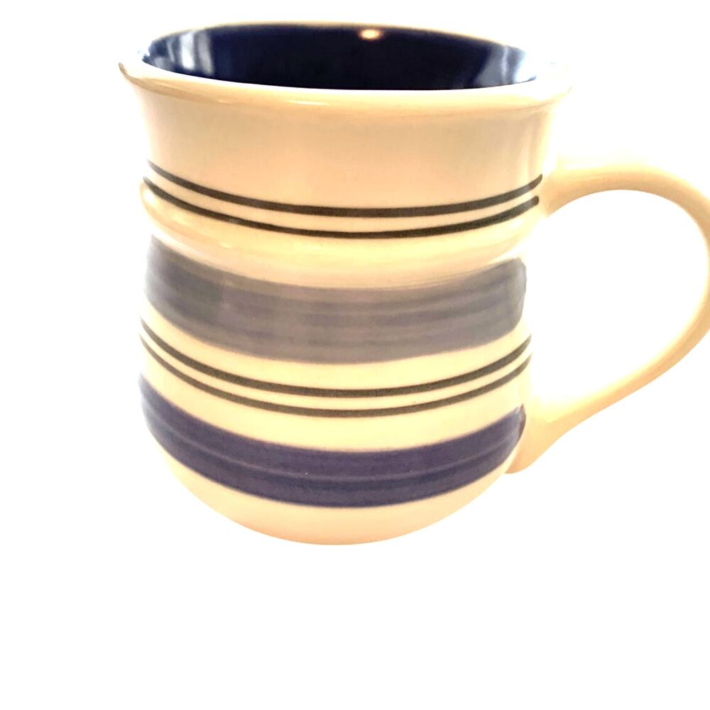 PFALTZGRAFF RIO BLUE STRIPED CERAMIC COFFEE MUG 14OZ 4"X 3 3/8"